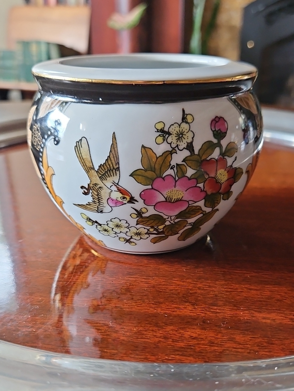 Vintage Chinoiserie Porcelain Mini Cachepot Fishbowl Planter